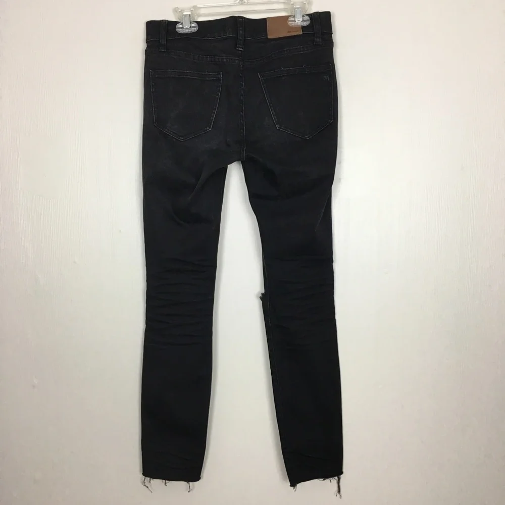 Madewell 8” Skinny‎ Black Jeans Rip Knee Raw Hem 26